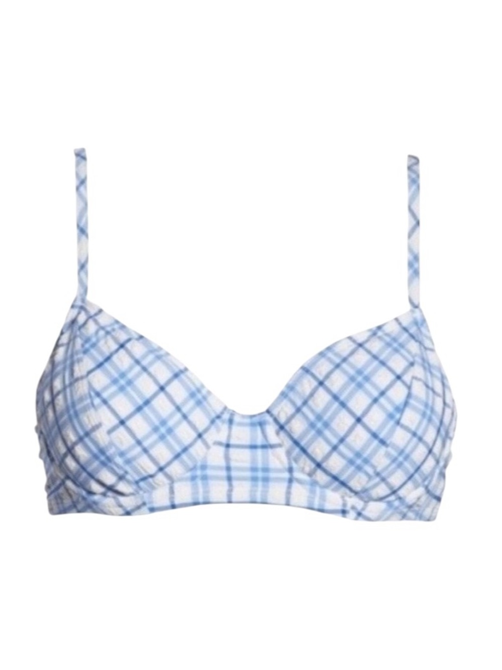 Tory Burch Underwire Swim Bikini TOP Size MEDIUM in Blue Check Plaid NWT